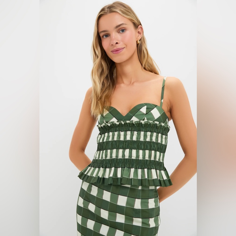 CLEA Lucca Check Celeste Shirred Top